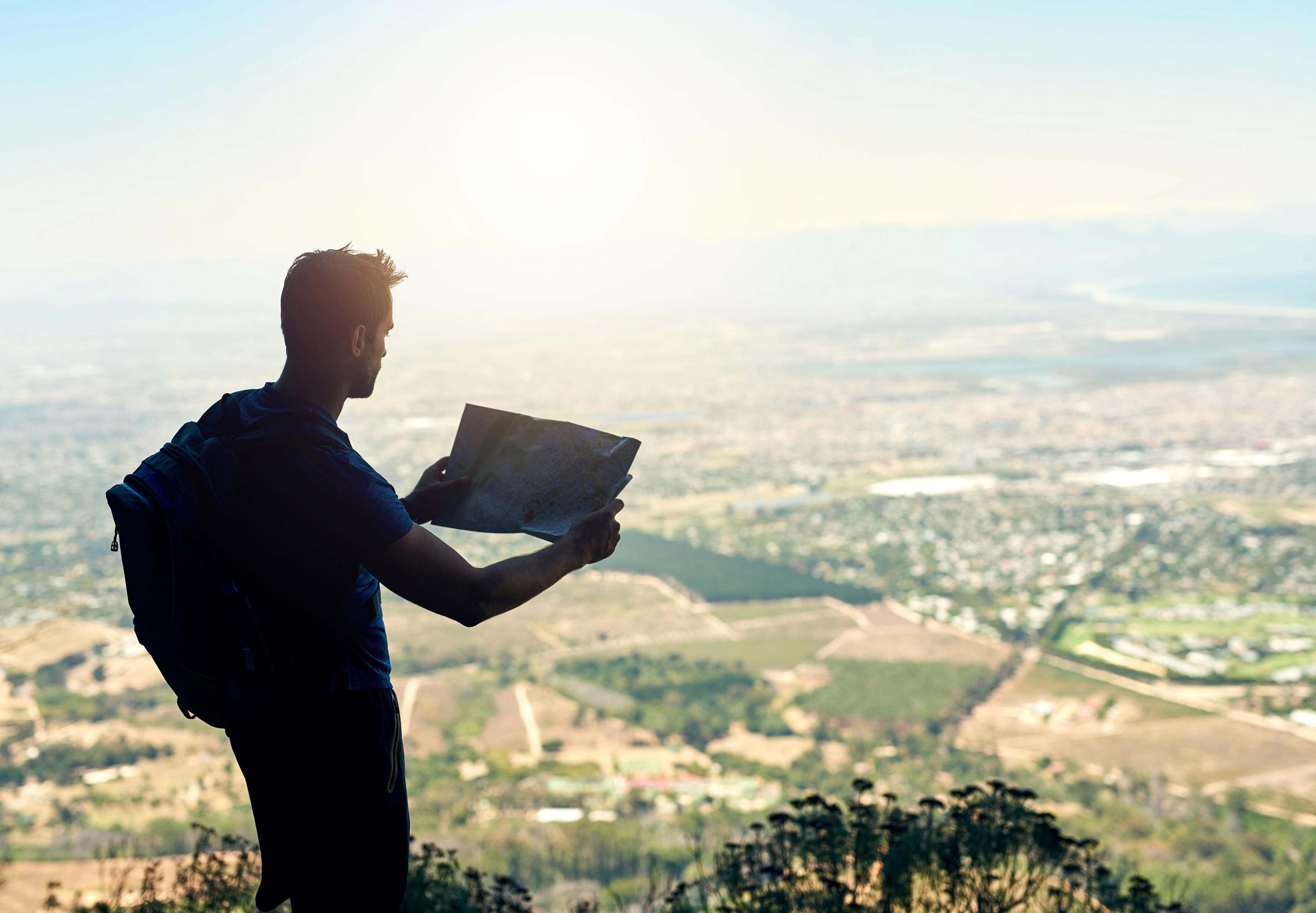 Hiking Mountain Man With Map Nature Adventure Trekking Walking Journey Travel Fitness Person Outdoors With Paper Navigation Direction Route Holiday Vacation 1