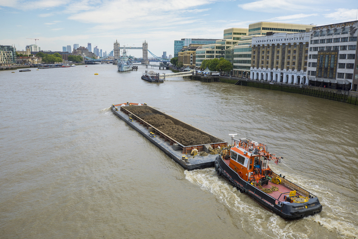 Barge Loaded With Spoil Passing London Bridge July 2019