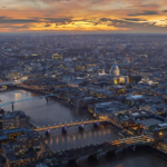 Panoramic view of London at sundown