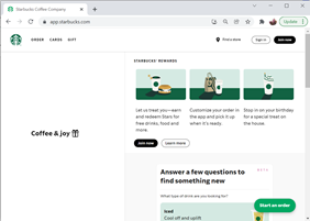 Example of Starbucks webapp website